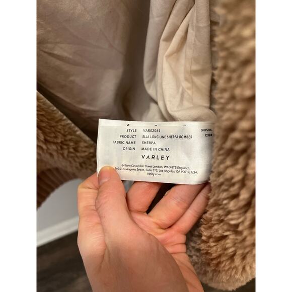 Varley Ella Long Line Sherpa Bomber Jacket Tan Teddy Zip Up Womens M Cozy Winter - Picture 8 of 9
